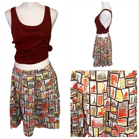 Vintage Novelty Postage Stamp Flare Skirt - Picture 1 of 13